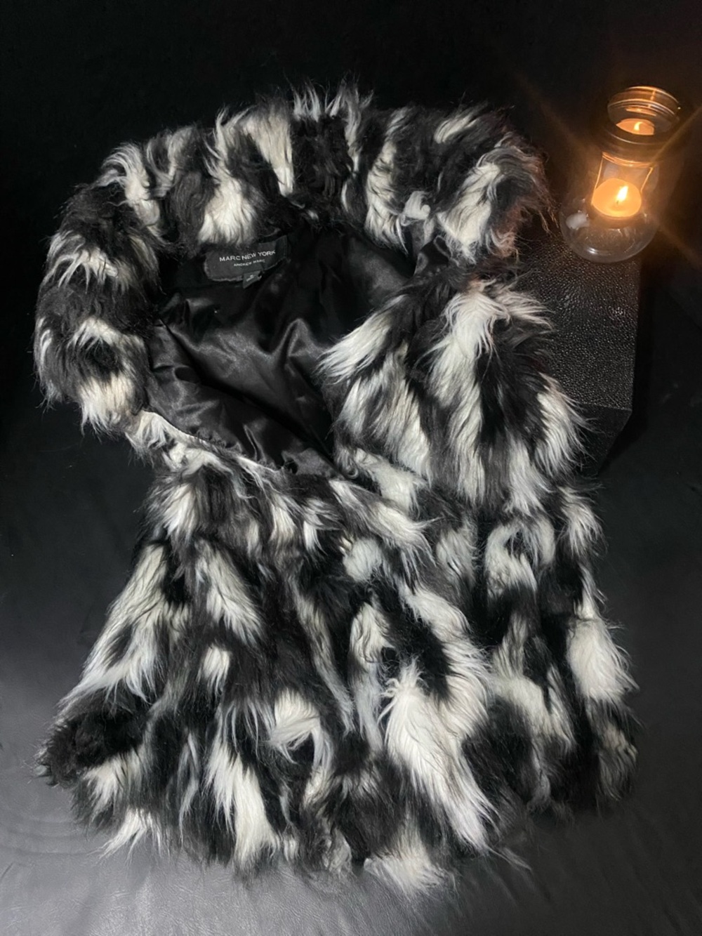 Marc New York Black and White Faux Fur Vest - Picture 9 of 15